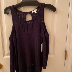 cold shoulder sweater, navy blue, NWT size small,